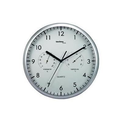 Analogové nástěnné hodiny s tep./vlh. Techno Line WT 650, O 26 cm, stříbrná/bílá