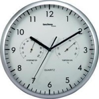 Analogové nástěnné hodiny s tep./vlh. Techno Line WT 650, O 26 cm, stříbrná/bílá