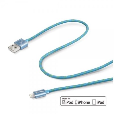 Textilní datový kabel Celly USB na Apple Lightning - modrý