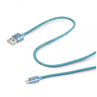 Datový USB na microUSB kabel Celly, textilní, 1m, - modrý