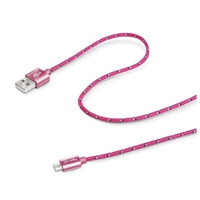 Datový USB na microUSB kabel Celly, textilní, 1m, - fuchsiový