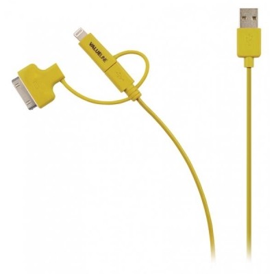 Synchronizační a nabíjecí kabel, zástrčka USB 2.0 A – zástrčka Micro B s přiloženým adaptérem Lightning a 30pinovým dokovacím adap - žlutý