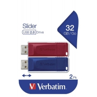 32GB 2PACK USB Flash 2.0 SLIDER Store&apos;n&apos;Go (červený+modrý) Verbatim P-blistr