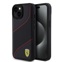 Ferrari PU Leather Perforated Slanted Line Zadní Kryt pro iPhone 15 Black