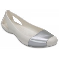 Dámské baleríny Crocs Sienna Shiny Flat, Oyster / Silver [1]