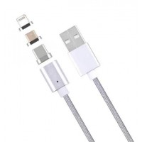 PremiumCord Magnetický micro USB 2.0, A-B nabíjecí a datový kabel 1m, stříbrný (2)