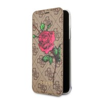 Pouzdro (obal) na mobil Apple iPhone X Guess 4G Flower Desire Book GUFLBKPX4GROB, hnědé [1]