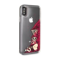 Kryt (obal) na mobil Apple iPhone X/XS Guess Liquid Glitter Hearts Rapsberry GUHCPXGLHFLRA [1]