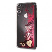 Kryt (obal) na mobil Apple iPhone X/XS Guess Liquid Glitter Hearts Rapsberry GUHCPXGLHFLRA [2]
