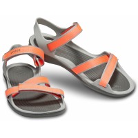 Dámské sandály Crocs Swiftwater Webbing Sandal Women, Bright Coral / Light Grey [4]