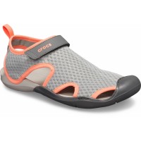 Dámské sandály Crocs Swiftwater Mesh Sandal Women, Bright Coral / Light Grey [1]