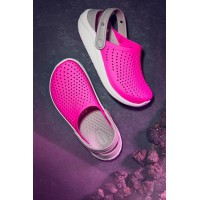Chlapecké, dívčí a dámské pantofle (nazouváky) Crocs LiteRide Clog Juniors - Electric Pink/White [8]