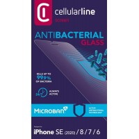 Antimikrobiální ochranné tvrzené sklo Cellularline Antibiom pro Apple iPhone SE(2020)/8/7/6, černé [2]