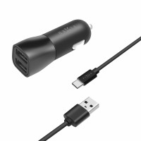 Set autonabíječky FIXED s 2xUSB výstupem a USB/USB-C kabelu, 1 metr, 15W Smart Rapid Charge, černá [1]