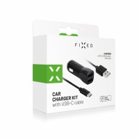Set autonabíječky FIXED s 2xUSB výstupem a USB/USB-C kabelu, 1 metr, 15W Smart Rapid Charge, černá [2]