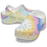Dámské pantofle (nazouváky) na platformě Crocs Classic Tie-Dye Graphic Clog - White [4]