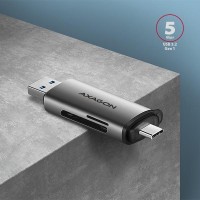 AXAGON CRE-SAC, USB3.2 Gen 1 Type-C + Type-A externí čtečka karet SD/microSD, podpora UHS-I [3]