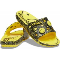 Dámské a pánské nazouváky (pantofle) Classic Crocs Smiley Slide - Lemon / Black [4]