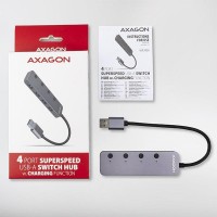 AXAGON HUE-MSA, 4x USB 3.2 Gen 1 SWITCH hub, kovový, micro USB nap. konektor, kabel USB-A 20cm [5]