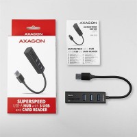 AXAGON HMA-CR3A, USB 3.2 Gen 1 hub, porty 3x USB-A + čtečka karet SD/microSD, kovový, kabel USB-A 20 [5]