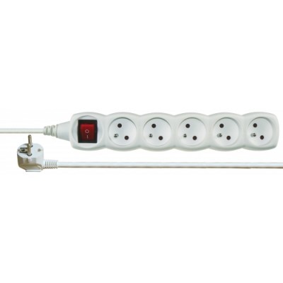 Prodlužovací kabel s vypínačem – 5 zásuvky, 3m, bílý