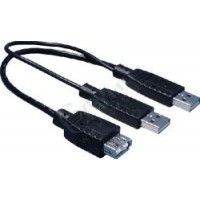PremiumCord USB 2.0 napájecí Y kabel A/M + A/M -- A/F 0.4m + 0.5m