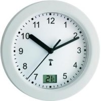 Analogové DCF nástěnné hodiny do koupelny TFA 60.3501, O 17,5 x 5,5 cm, bílá