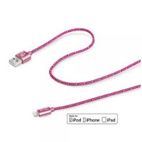 Textilní datový kabel Celly USB na Apple Lightning - fuchsiový