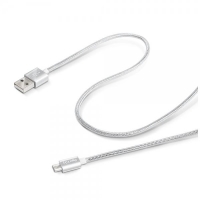 Datový USB na microUSB kabel Celly, textilní, 1m, - stříbrný