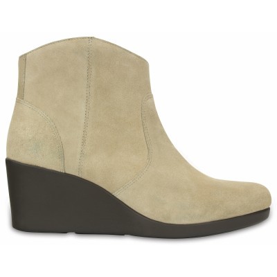 Crocs Leigh Suede Wedge Bootie - Tan, W7 (37-38)