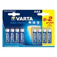 Alkalické baterie VARTA AAA 1.5 V High Energy, 8 kusů