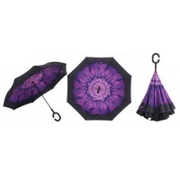 Holový deštník s funkcí převracení s potiskem fialového květu