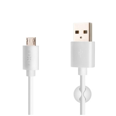 Datový a nabíjecí kabel FIXED s konektorem micro USB, 2,4A, bílý - bílá