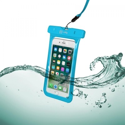 Univerzální voděodolné pouzdro CELLY Splash Bag pro telefony 6,2", modré - modrá