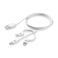 USB kabel CellularLine se třemi adaptéry Lightning + Micro USB + USB-C, bílý