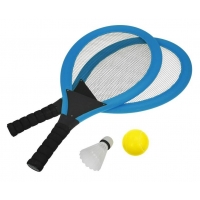 Set na plážové hry tenis/badminton 2xraketa, soft miček, badm. Košík, modrá