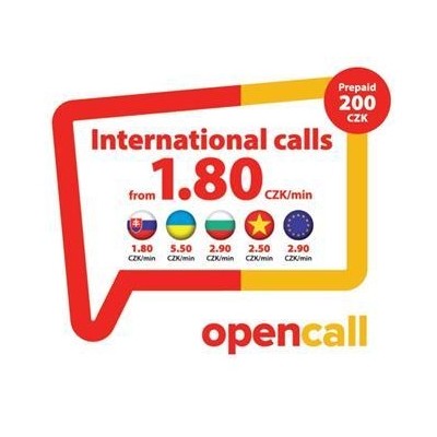 Předplacená SIM karta OpenCall s kreditem 200 Kč, volání do všech sítí v ČR 1,80 Kč/min bez nutnosti dobíjení, Slovensko