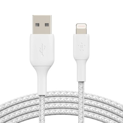 BELKIN kabel oplétaný USB-A - Lightning, 3m, bílý
