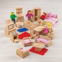 Bigjigs Toys Sada nábytku do domečku a postaviček rodiny
