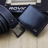 Sada koženého opasku s peněženkou Rovicky ZR-01 - černá