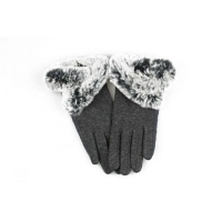 Šedé dámské zimní rukavice s umělou kožešinou- REK124