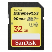 SanDisk Extreme Plus 32 GB SDHC Memory Card,  90 MB/s, UHS-I, Class 10, U3, V30