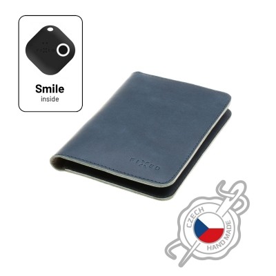 Kožená peněženka FIXED Smile Passport se smart trackerem FIXED Smile PRO, velikost cestovního pasu, modrá - modrá