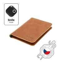Kožená peněženka FIXED Smile Passport se smart trackerem FIXED Smile PRO, velikost cestovního pasu, hnědá - hnědá