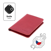 Kožená peněženka FIXED Smile Passport se smart trackerem FIXED Smile PRO, velikost cestovního pasu, červená - červená