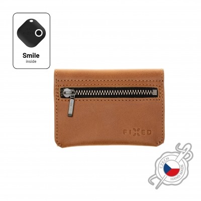 Kožená peněženka FIXED Smile Tripple se smart trackerem FIXED Smile Pro, hnědá - hnědá