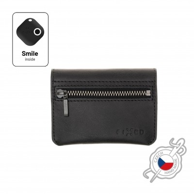Kožená peněženka FIXED Smile Tripple se smart trackerem FIXED Smile Pro, černá - černá