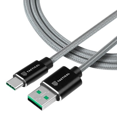 Tactical Fast Rope Aramid Cable USB-A/USB-C - SuperVOOC 2.0 CHARGE  1m Grey
