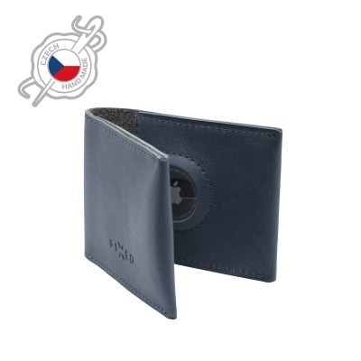 Kožená peněženka FIXED Wallet for AirTag z pravé hovězí kůže, modrá - modrá