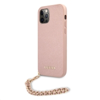 GUHCP12MSASGPI Guess PU Saffiano Gold Chain Zadní Kryt pro iPhone 12/12 Pro Pink